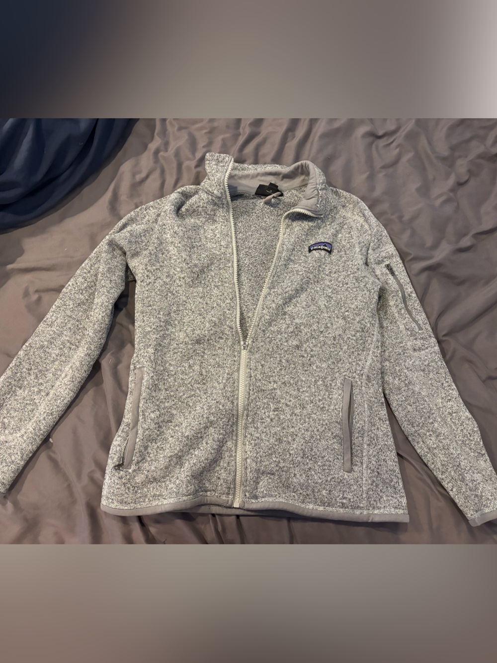 Patagonia Heather Light Gray Full‑Zip Teddy Fleece Jacket